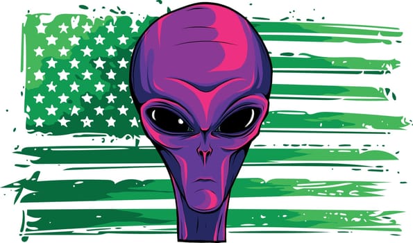 vector illustration of alien head face with american flag