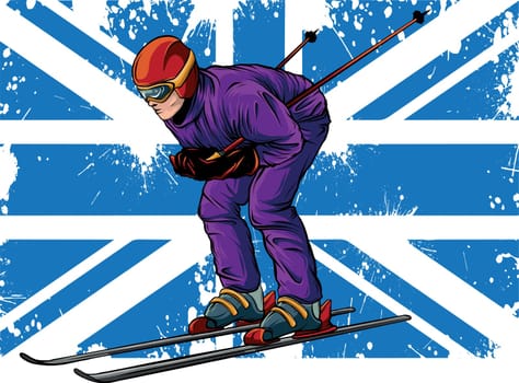vector illustration of Skier with british flag