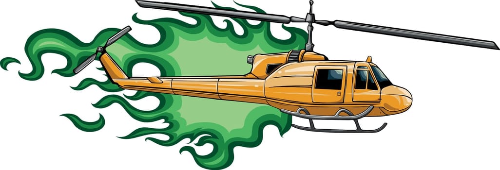 Vector Combat helicopter crash. Flat style colorful Cartoon illustration.