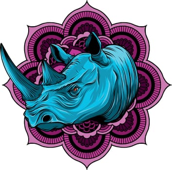 Vector illustration of rhinoceros head with decorative elements.