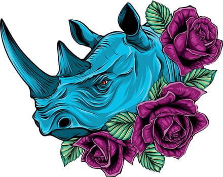 vector illustration of rhinoceros head with roses