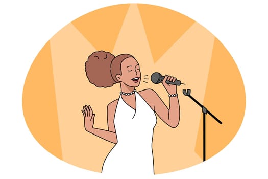 African American woman singing on stage