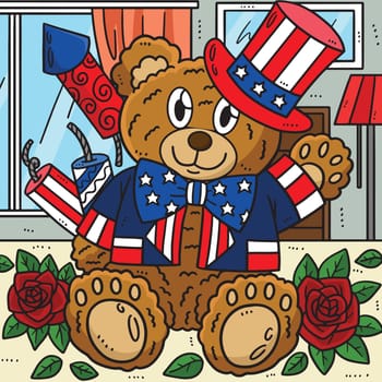 4th Of July Stars and Stripes Bear Colored Cartoon