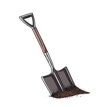 Shovel in the ground. Bayonet shovel. Spade stuck into the ground.