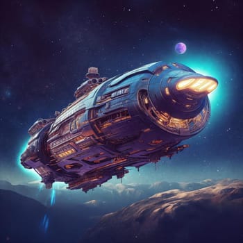 Fantasy spaceship , night sky on background. AI Generative