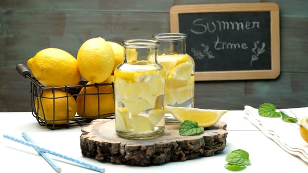 Lemon and lime slices in jars