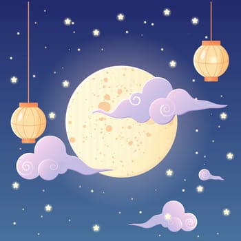 Mid autumn festival, moon, Chinese lantern, starry sky