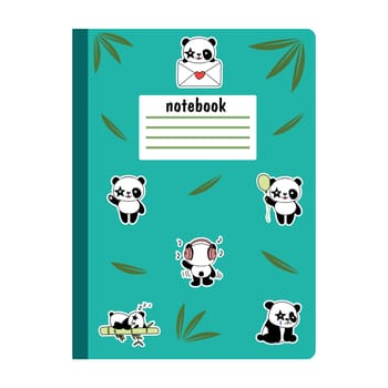 School notebook with panda. Cute panda on note pad Vector illustration
