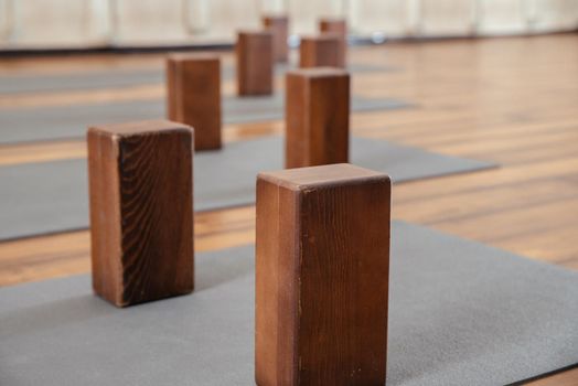 Yoga studio with mats and foam blocks