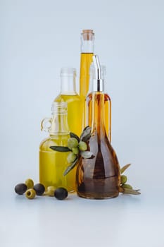 Variety of organic oils and olives