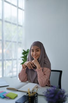 Business, finance and employment, female successful entrepreneurs concept. Confident smiling Muslim woman
