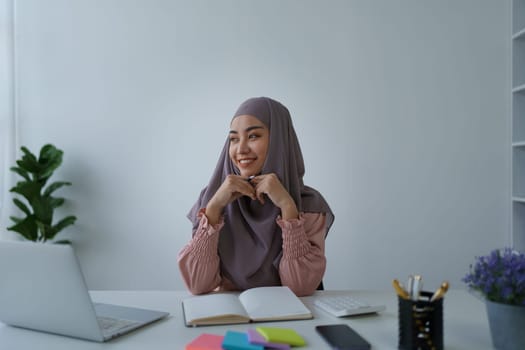 Business, finance and employment, female successful entrepreneurs concept. Confident smiling Muslim woman