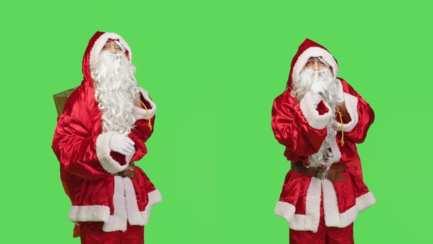 Father christmas shows mute symbol