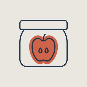 Jar of baby food with apple puree vector icon. Graph symbol for children and newborn babies web site and apps design, logo, app, UI
