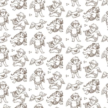 Cupid with love letters and arrows seamless pattern