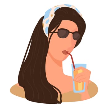 Female character drinking cocktail on summer vacations or holidays