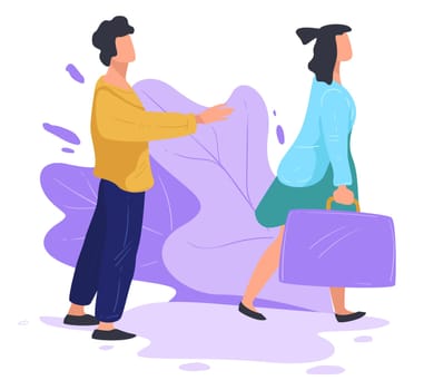 Wife leaving husband alone, breakup and separation vector