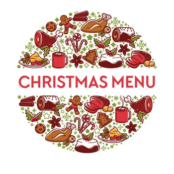 Christmas menu banner with dishes in circle vector