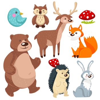 Woodland animals, flora and fauna of forest vector