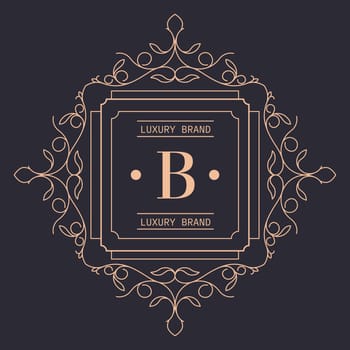 Luxury brand logotype with ornaments, square logo with lines
