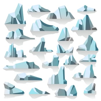 Iceberg with reflection or shade, icy peaks vector