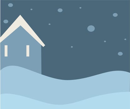 Winter landscape with lone house and snowfall vector