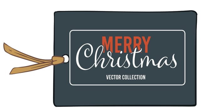 Merry christmas greeting card or tag with thread