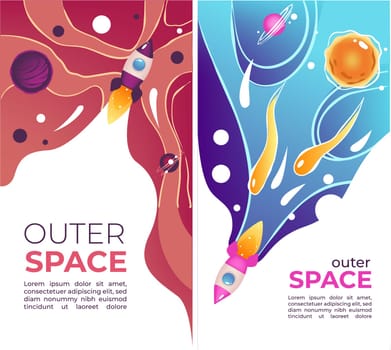 Outer space, shuttle and planets with copy space