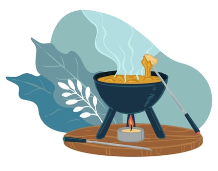 Cooking dinner in restaurant, pot with soup vector