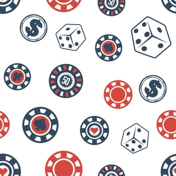 Casino chips and dice, gambling seamless pattern