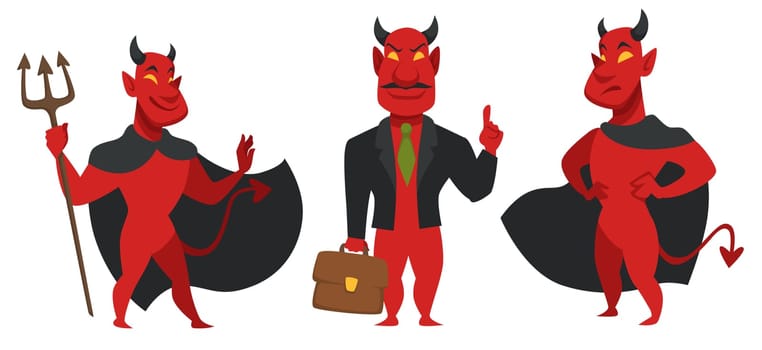 Devil with cape and pitchfork, evil businessman