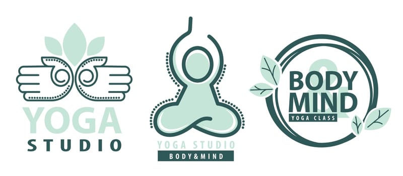 Yoga studio, mind and body meditation label vector
