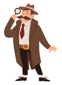 Detective or spy with magnifying glass, agent job