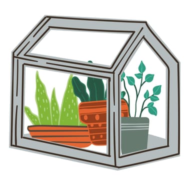 Greenhouse with flowers growing in pots vector
