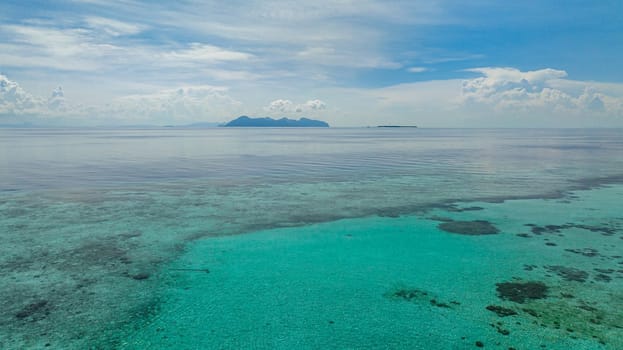 Seascape with tropical islands. Semporna, Sabah, Malaysia.