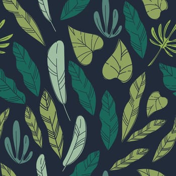 Exotic leaves and foliage, plants seamless pattern