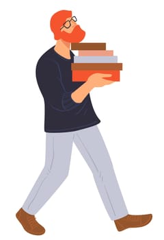 Student carrying pile of books for school classes