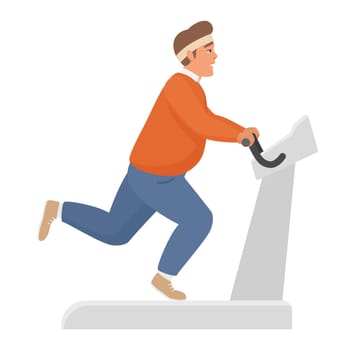 Fat man running on treadmill