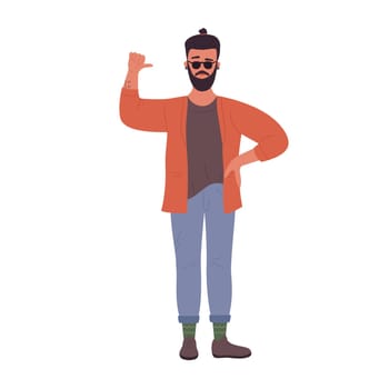Hipster man showing thumb up gesture