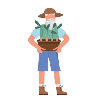 Gardener man with potted plants