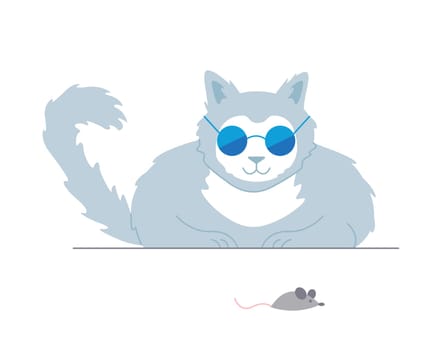 Cool cat with sunglasses catching the mouse