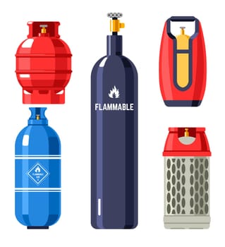 Propane and butane, gas and gasoline in cylinders
