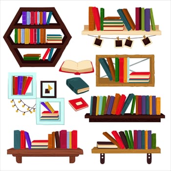 Books and textbooks on shelves, home furniture