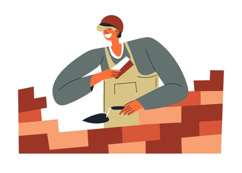 Bricklayer worker with cement and bricks vector