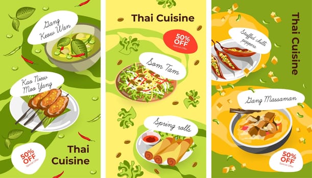 Thai cuisine, exotic Asian food menu with names