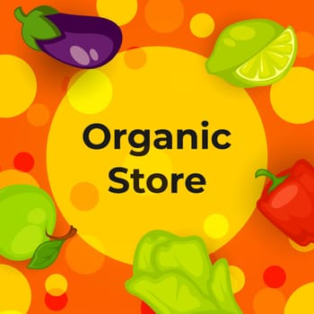 Organic store with vegetables and fruits vector