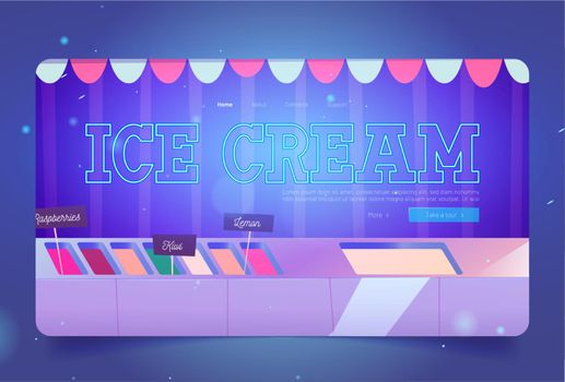 Ice cream shop website with sundae in fridge