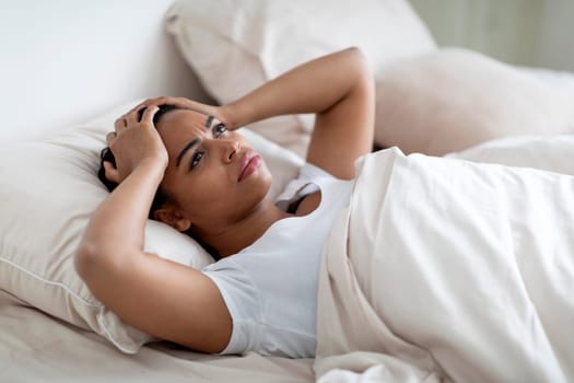 Restless Young Black Woman Waking Up In The Morning With Headache