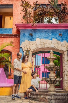 A loving couple in their 40s and their teenage son cherishing the miracle of childbirth in Mexico, embracing the journey of parenthood with joy and anticipation