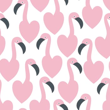 Seamless vector pattern with pink flamingos in the form of hearts